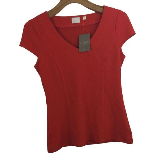 Anthropologie Postmark Cotton Blend V-Neck Short Sleeve Blouse Top Red M NWT - Picture 1 of 8